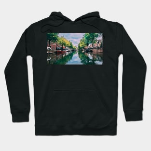 Amsterdam canal boats watercolor art painting Hoodie